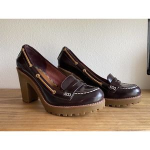 Sperry Y2k 90s Platform Slip On Chunky Heel Loafers Womens 9.5 Leather Burgandy